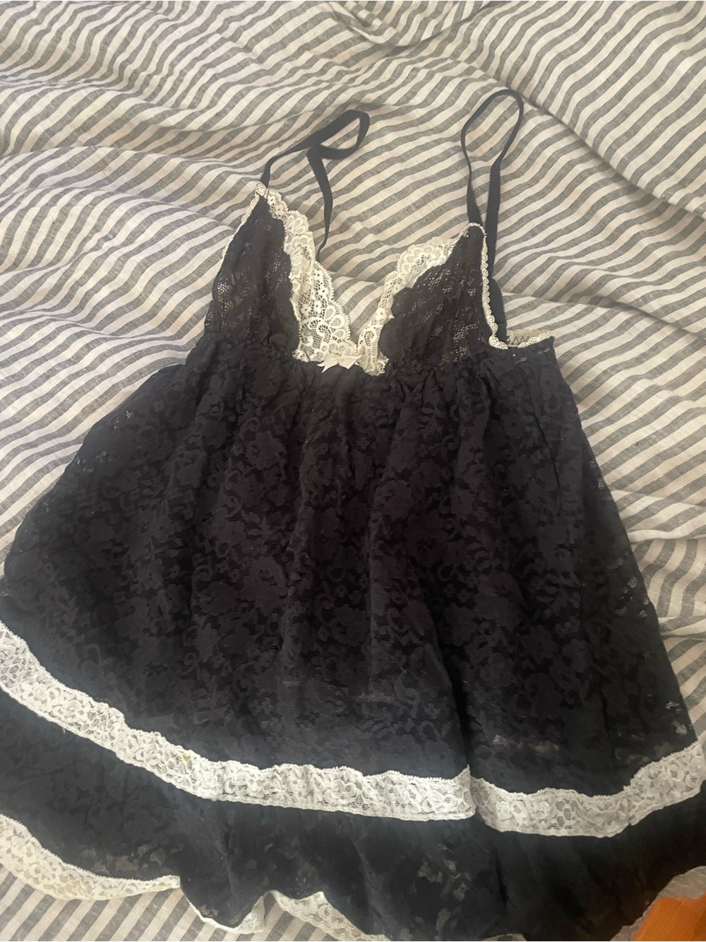 Victoria's Secret Black Chemise with White Lace Trim